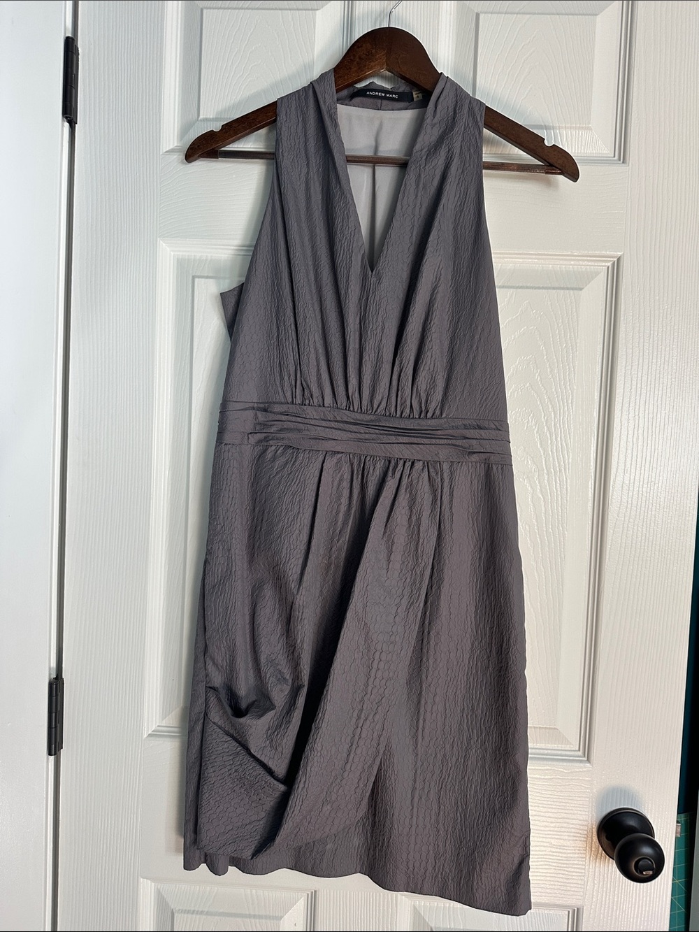 Andrew Marc Sleeveless V-Neck Gray Textured Dress